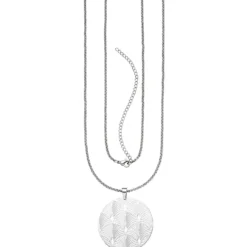 Lange Halskette Collier aus Edelstahl mit Anhänger Gingo-Muster Halsschmuck 80cm