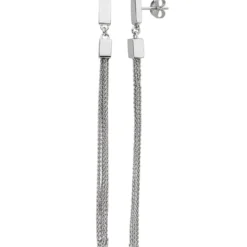 Lange Ohrhänger Hängerstecker mit Zopfketten 925 Silber rhodiniert Ohrringe 80mm