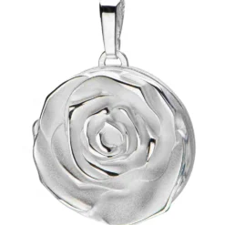 Medaillon Anhänger Rose Blume aus 925 Silber rhodiniert mattiert für 1 Foto
