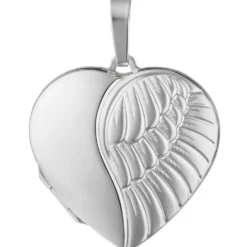 Medaillon Anhänger 28,8x30,2mm Herz Flügel aus 925 Silber zum Öffnen mit Muster