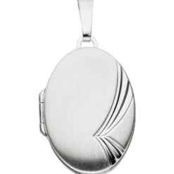 Medaillon Anhänger 17,2x26mm oval Streifen am Rand echtes 925 Silber Damen