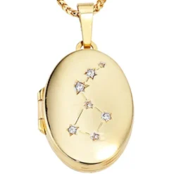 Medaillon Anhänger zum Öffnen mit 4 Zirkonia, 333 Gold Gelbgold, Damen