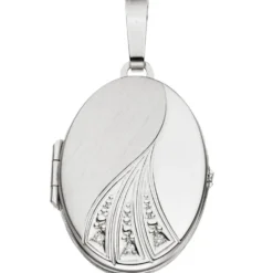 Medaillon Anhänger zum Öffnen mit 3 Brillanten 0.03Ct 585 Weißgold Goldmedaillon