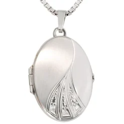 Medaillon Anhänger zum Öffnen mit 3 Brillanten 0.03Ct 585 Weißgold Goldmedaillon