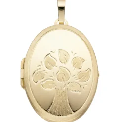 Medaillon Baum Anhänger 29,2x40mm zum Öffnen 2 Fotos 585 Gold Gelbgold oval