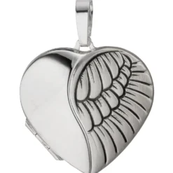 Medaillon 2 Fotos Herz mit Flügel Anhänger 28,8x29,7mm zum Öffnen 925 Silber