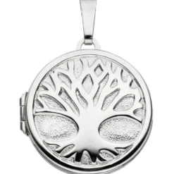 Medaillon für 2 Fotos Amulett Baum Anhänger zum Öffnen rund 925 Silber