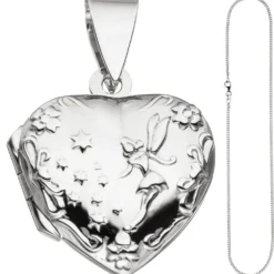 Medaillon & Halskette für 2 Fotos Herz believe Amulett Anhänger 925 Silber 42cm