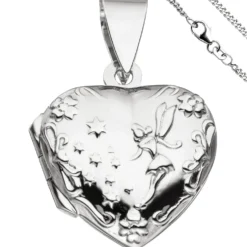 Medaillon & Halskette für 2 Fotos Herz believe Amulett Anhänger 925 Silber 42cm