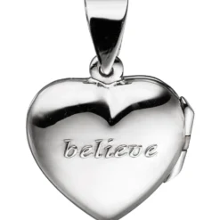 Medaillon & Halskette für 2 Fotos Herz believe Amulett Anhänger 925 Silber 42cm