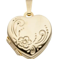 Medaillon Herz mit Blumen Anhänger zum Öffnen für 4 Fotos 333 Gold Gelbgold