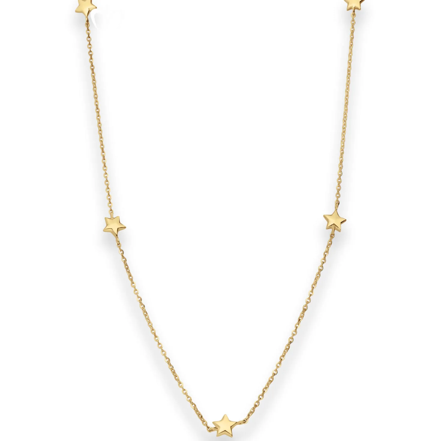 1,2mm Ankerkette diamantiert Collier Fünf Sterne hohl aus 585 Gelbgold 38cm