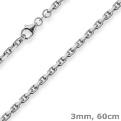 3mm Ankerkette diamantiert Collier Halskette aus 925 Silber rhodiniert 60cm