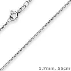 1,7mm Ankerkette diamantiert Collier Halskette aus 925 Silber rhodiniert 55cm