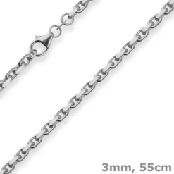 3mm Ankerkette diamantiert Collier Halskette aus 925 Silber rhodiniert 55cm