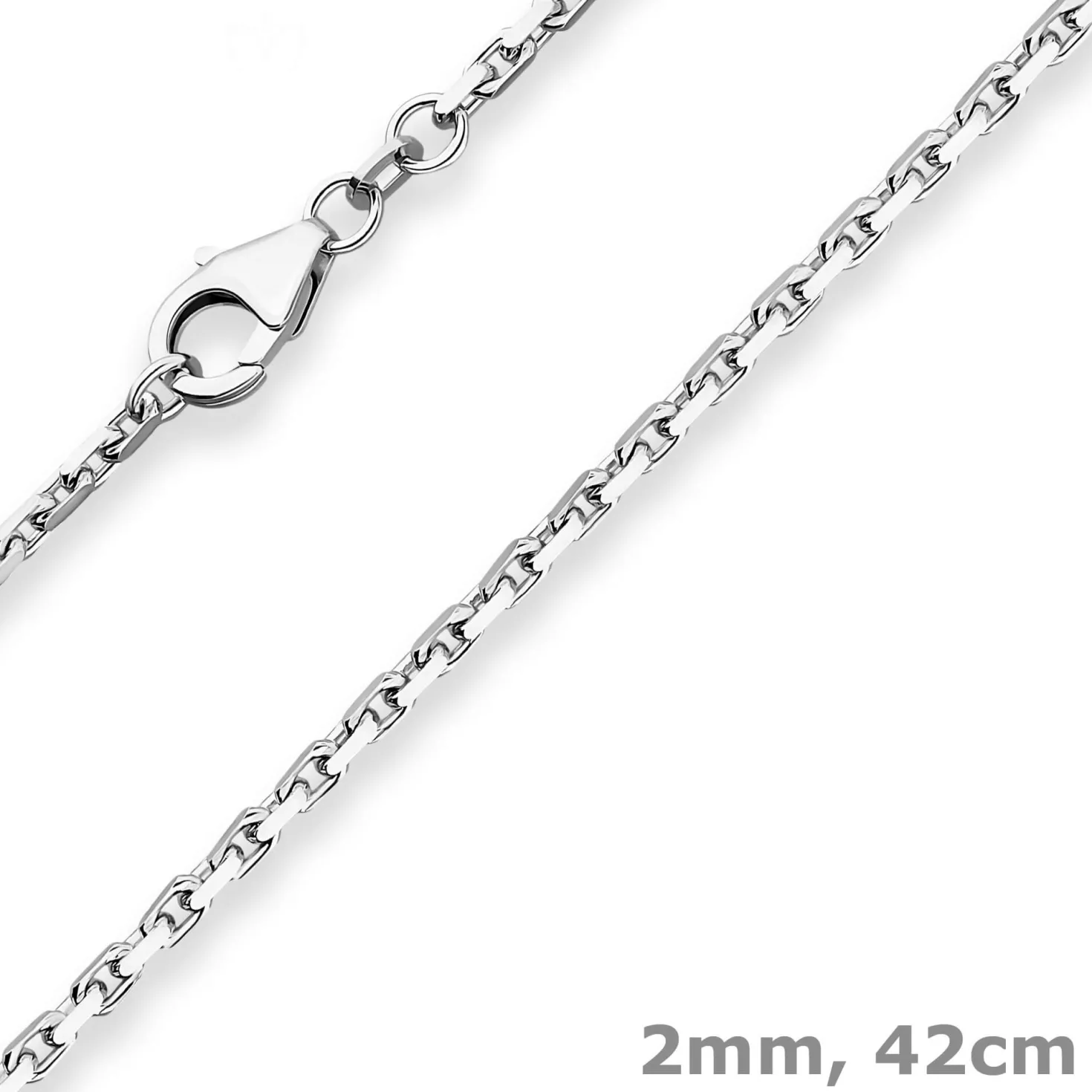2mm Ankerkette diamantiert Collier Halskette aus 925 Silber rhodiniert 42cm