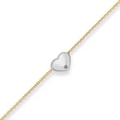 0,5mm Ankerkette diamantiert Collier Herz Halskette aus 375 Gold gelb/weiß 38cm