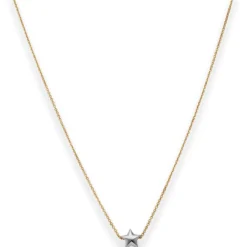 0,5mm Ankerkette diamantiert Kette Collier Stern aus 375 Gold gelb/weiß 38cm