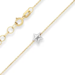 0,5mm Ankerkette diamantiert Kette Collier Stern aus 375 Gold gelb/weiß 38cm