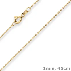 1mm Ankerkette diamantiert Kette Collier Halskette aus 375 Gold Gelbgold 45cm