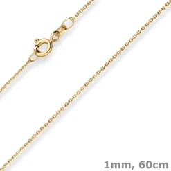 1mm Ankerkette diamantiert Kette Collier Halskette aus 585 Gold Gelbgold 60cm