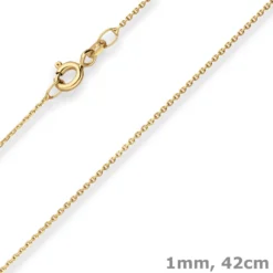 1mm Ankerkette diamantiert Kette Collier Halskette aus 375 Gold Gelbgold 42cm