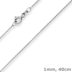 1mm Ankerkette diamantiert Kette Collier Halskette aus 585 Gold Weißgold 40cm