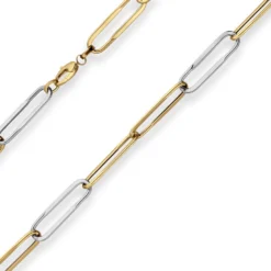 8mm Ankerkette weit Collier Paper-Clip Halskette aus 585 Gold gelb/weiß 45cm