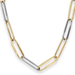 8mm Ankerkette weit Collier Paper-Clip Halskette aus 585 Gold gelb/weiß 45cm