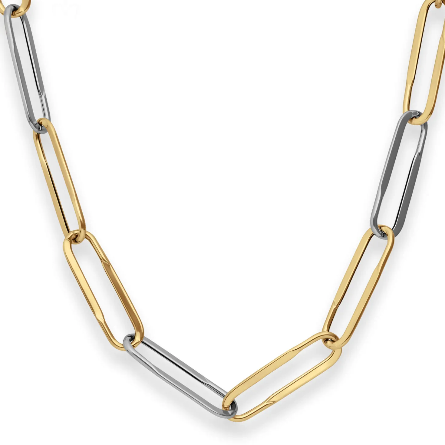 8mm Ankerkette weit Collier Paper-Clip Halskette aus 585 Gold gelb/weiß 45cm