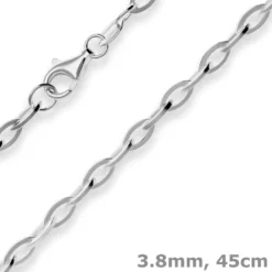 3,8mm Ankerkette weit Kette Collier Halskette aus 925 Silber rhodiniert 45cm