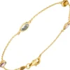 0,8mm Armband Ankerarkette, Blautopas Citrin Amethysten 585 Gold Gelbgold, 19cm