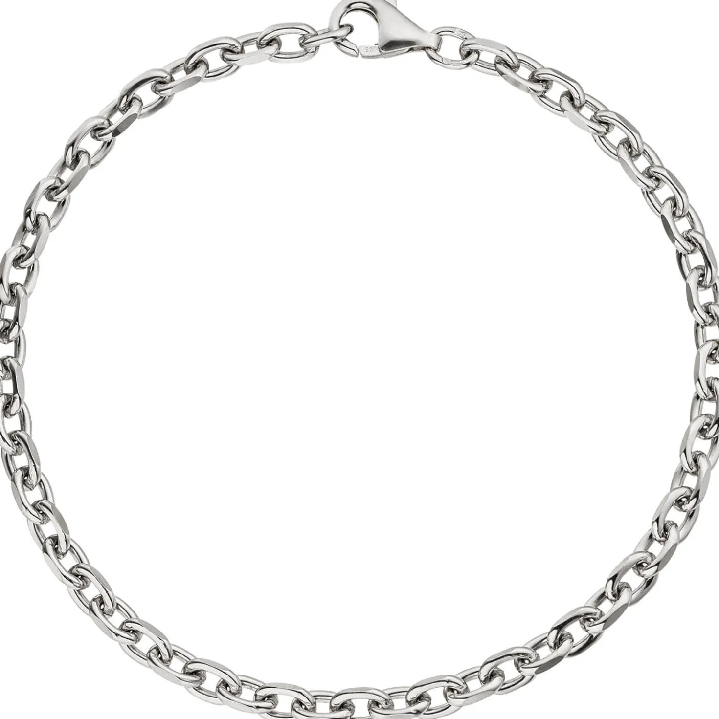 3,9mm Armband Ankerkette aus 925 Silber rhodiniert diamantiert, 21cm