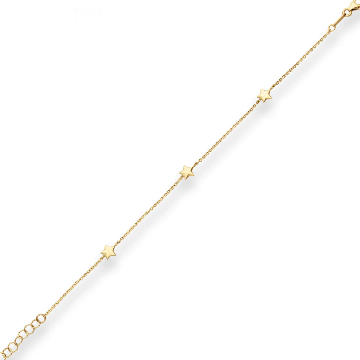1,2mm Armband Ankerkette diamantiert 3 Sterne hohl aus 375 Gold Gelbgold 16cm