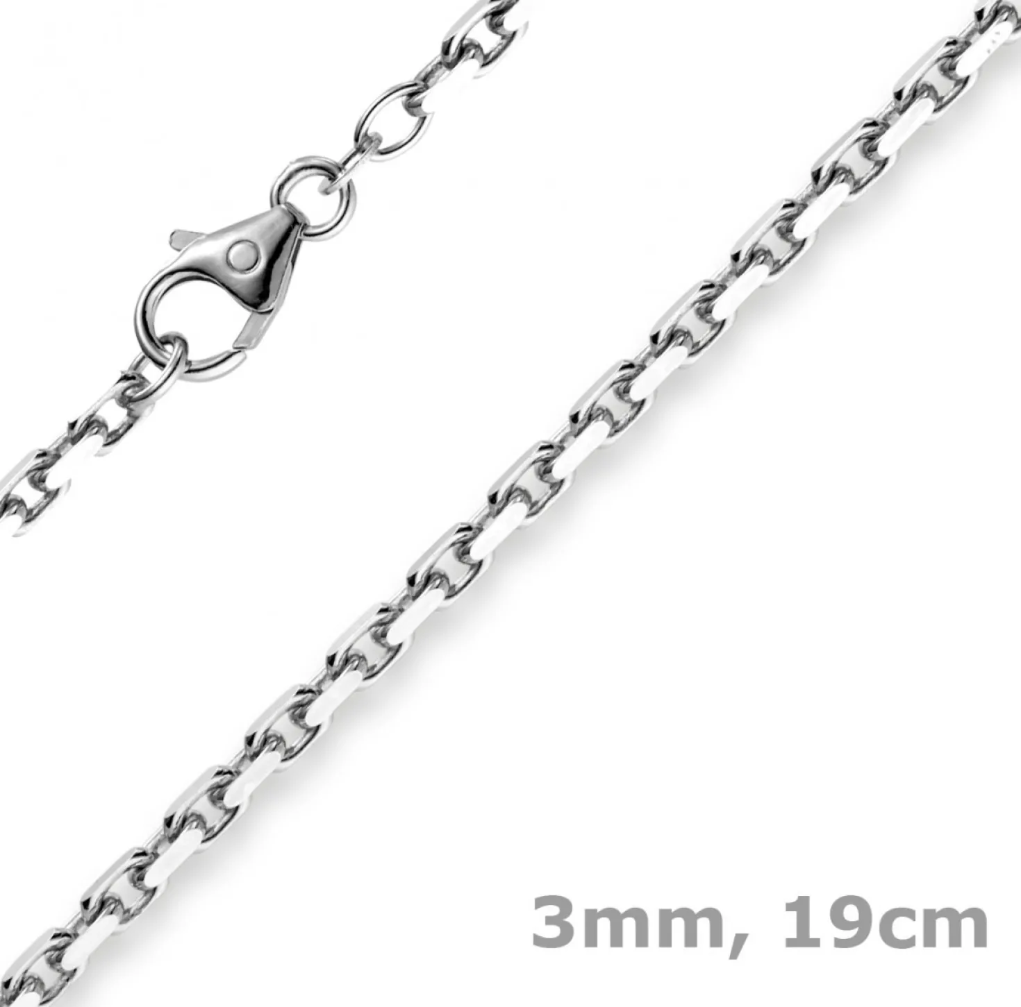 3mm Armband Armkette Ankerkette, 585 Gold Weißgold massiv, Goldarmband, 19cm