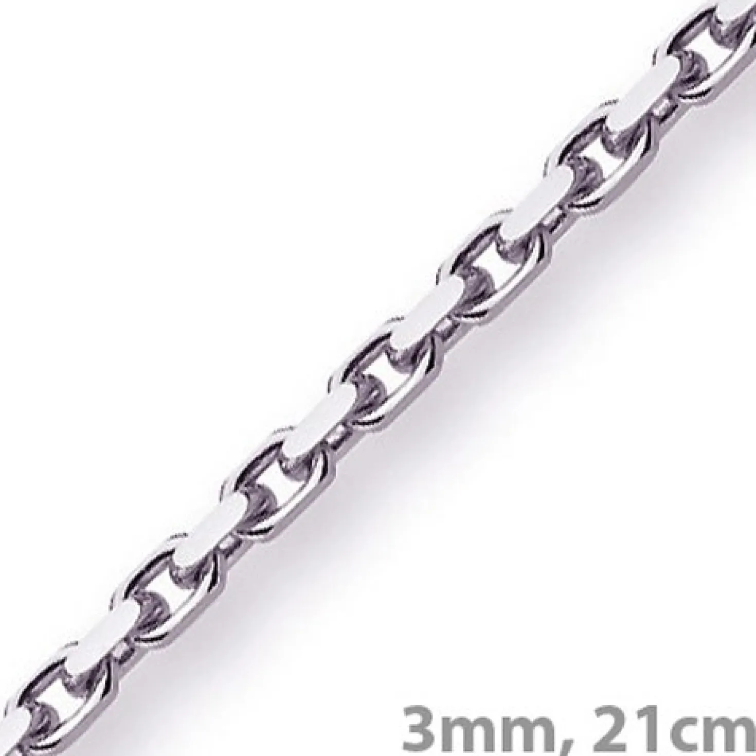 3mm Armband Armkette Ankerkette, 585 Gold Weißgold massiv, Goldarmband, 21cm