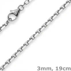 3mm Armband Armkette Ankerkette, 750 Gold Weißgold massiv, Goldarmband, 19cm
