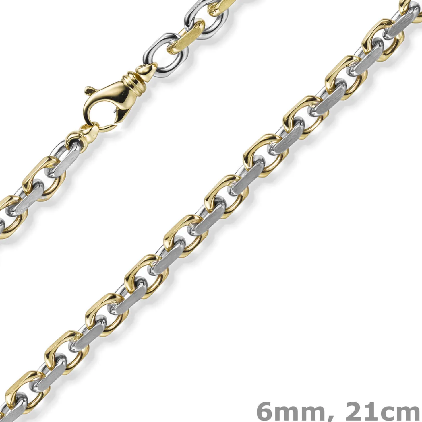6mm Armband Armkette Ankerkette 585 Gold Gelbgold & Weißgold bicolor 21cm Herren