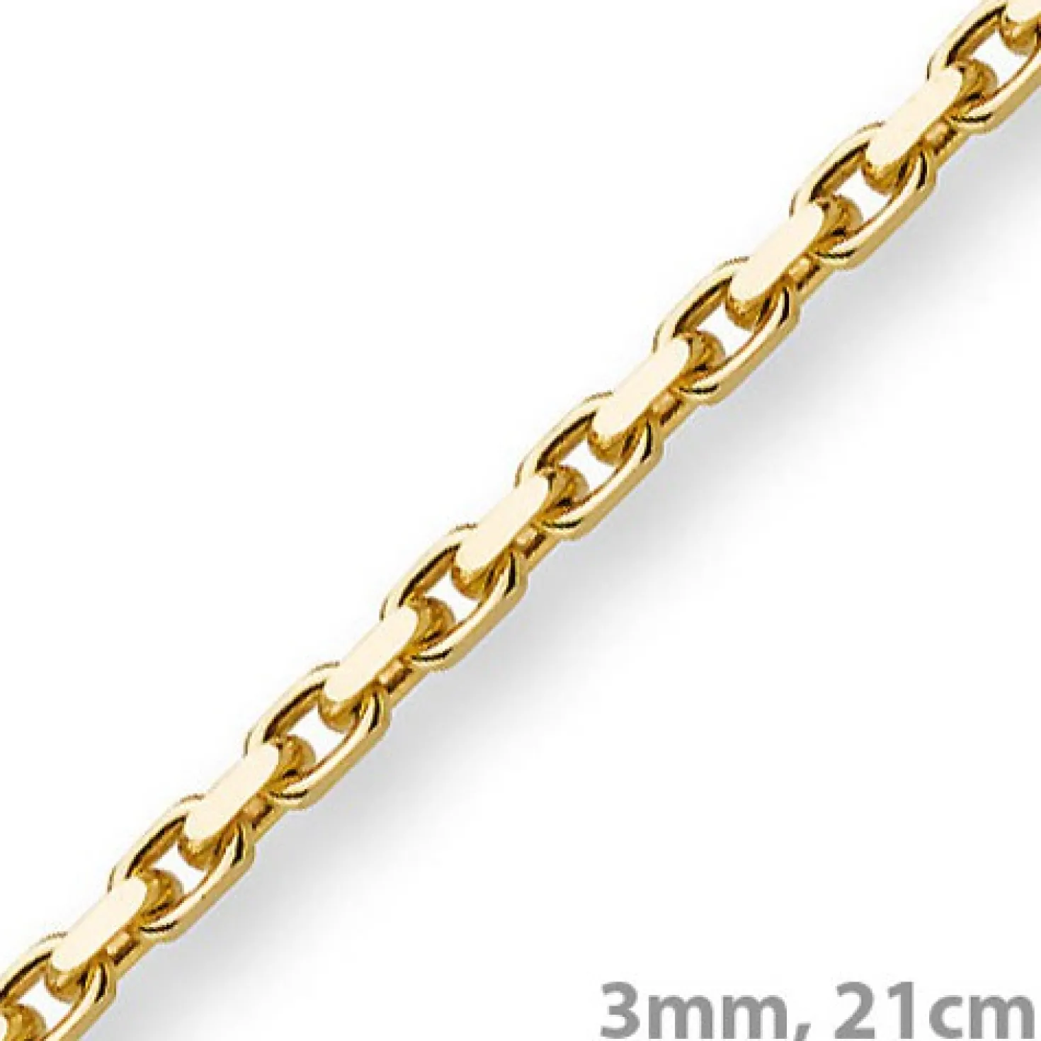 3mm Armband Armkette Ankerkette aus 585 Gold Gelbgold, 21cm, Herren