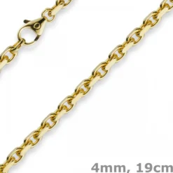 4mm Armband Armkette Ankerkette aus 750 Gold Gelbgold, 19cm, Herren