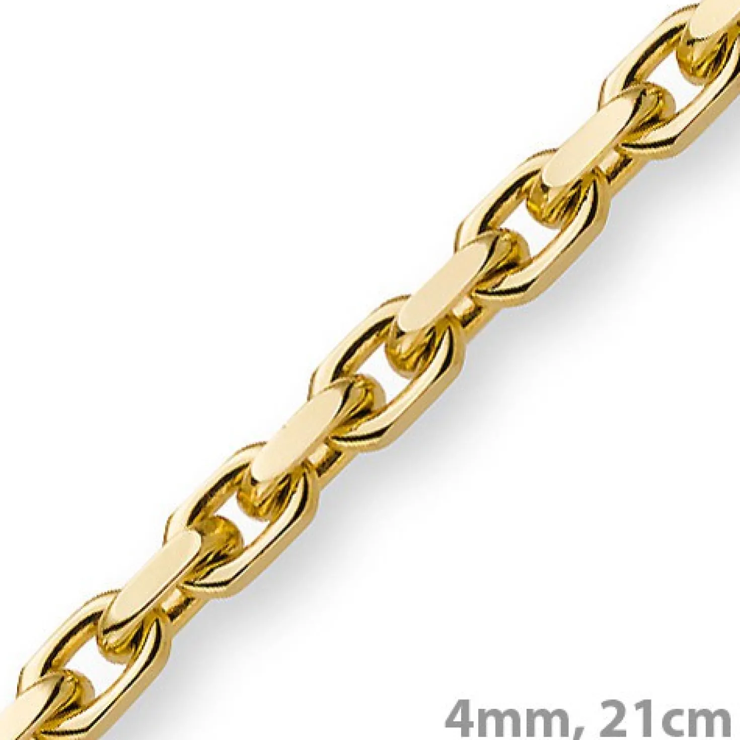 4mm Armband Armkette Ankerkette aus 750 Gold Gelbgold, 21cm, Herren