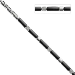 6,3mm Armband Armkette Armschmuck, Zirkonia & schwarze Keramik, Edelstahl, 21cm
