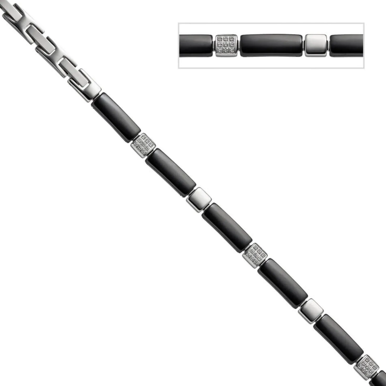 6,3mm Armband Armkette Armschmuck, Zirkonia & schwarze Keramik, Edelstahl, 21cm