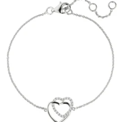 1,1mm Armband Armkette, 2 Herzen mit Zirkonia 925 Silber rhodiniert, 15-18,5cm