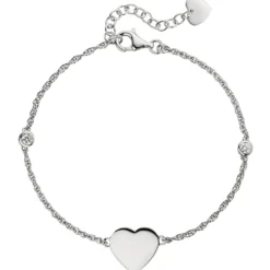 1,8mm Armband Armkette, Herz mit weißen Zirkonia, 925 Silber rhodiniert, 19-22cm
