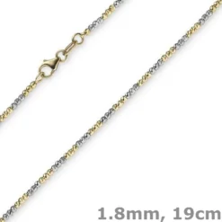 1,8mm Armband Armkette Kugelkette diamantiert 585 Gold Gelbgold Weißgold, 19cm