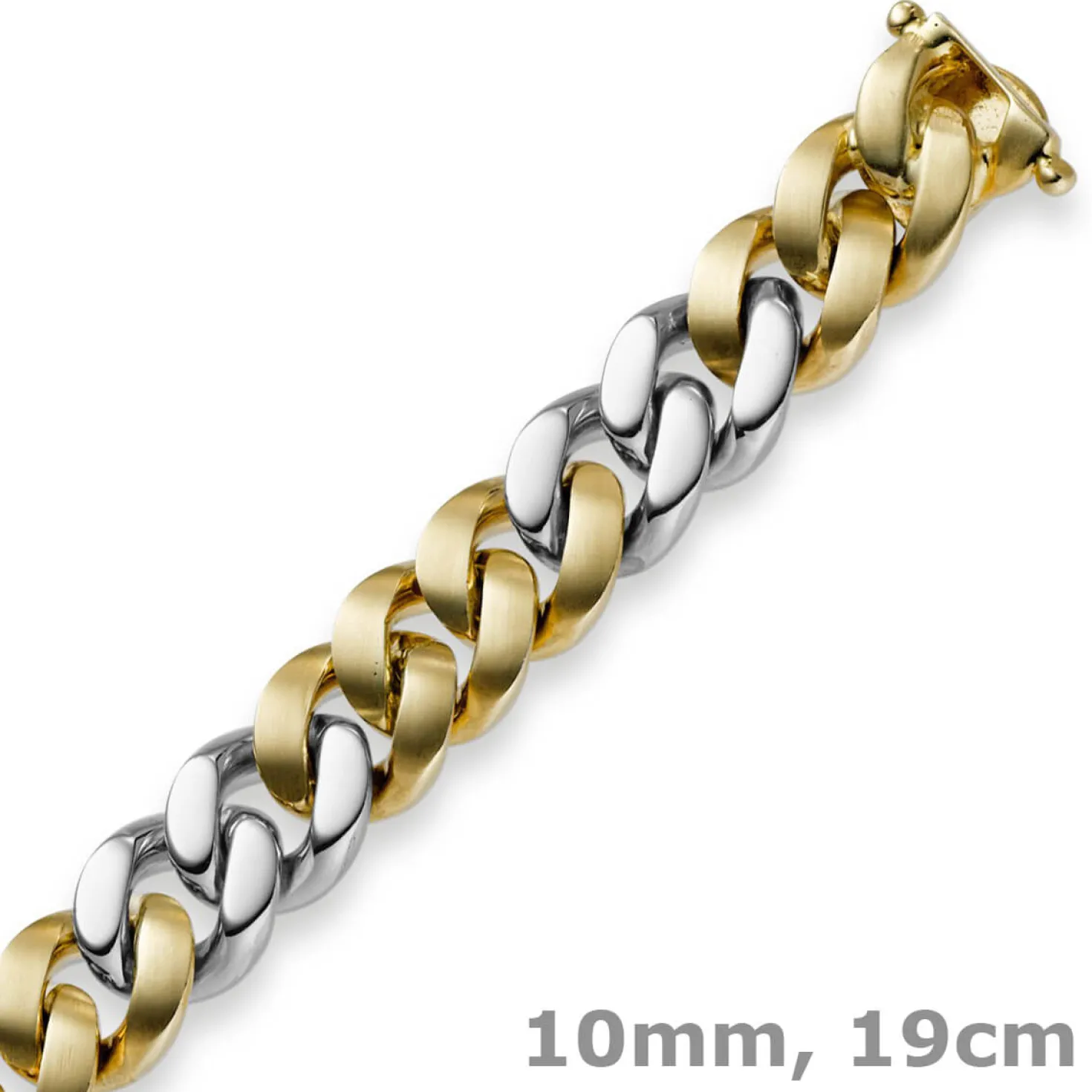 10mm Armband Armkette Panzerarmband 750 Gold Gelbgold & Weißgold 19cm Unisex