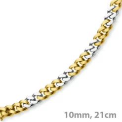 10mm Armband Armkette Panzerarmband, 585 Gold Gelbgold & Weißgold 21cm
