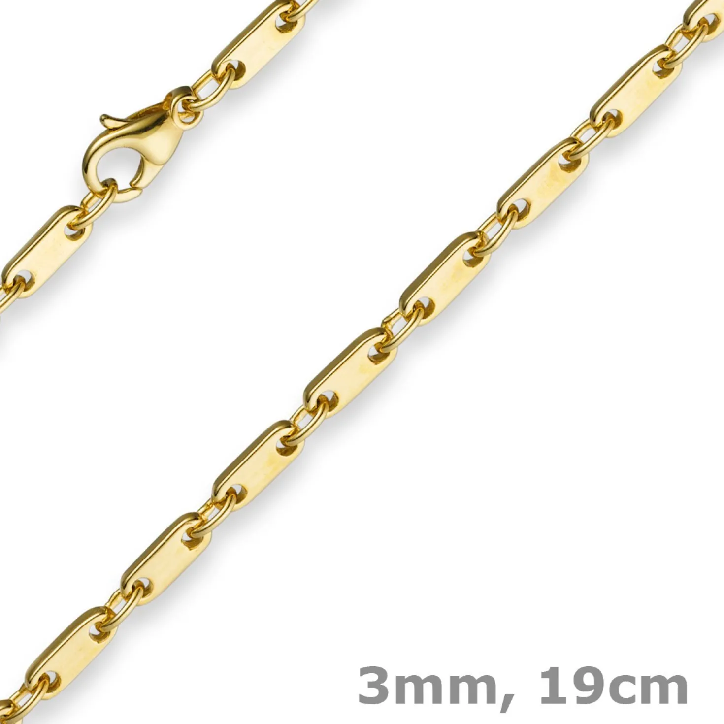 3mm Armband Armkette Plattenkette aus 585 Gold Gelbgold, 19cm, Unisex