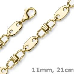 11mm Armband Armkette Platte-Steigbügelkette aus 585 Gold Gelbgold massiv 21cm